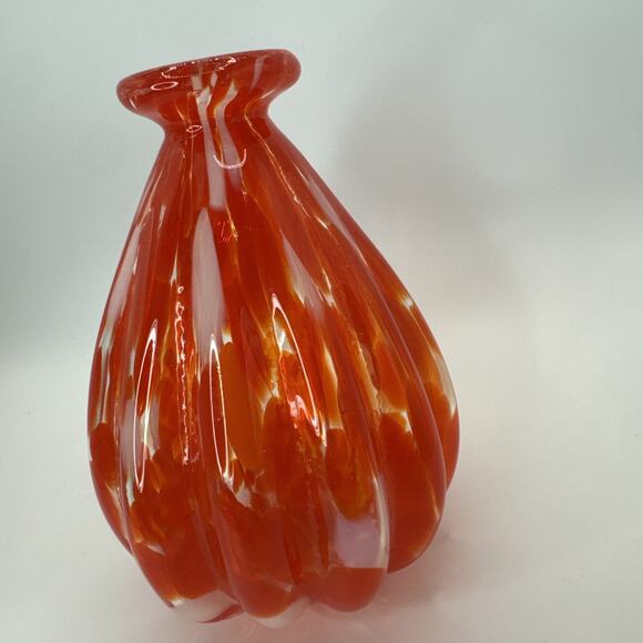 Red Orange Hand Blown Art Glass 7" Decorative - Picture 3 of 7